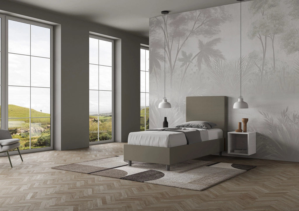 BS COM Letto singolo con rete imbottito 80x200 similpelle cappuccino