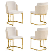 Set di 4 sedie da pranzo con schienale doppio e seduta imbottita in chenille beige e oro