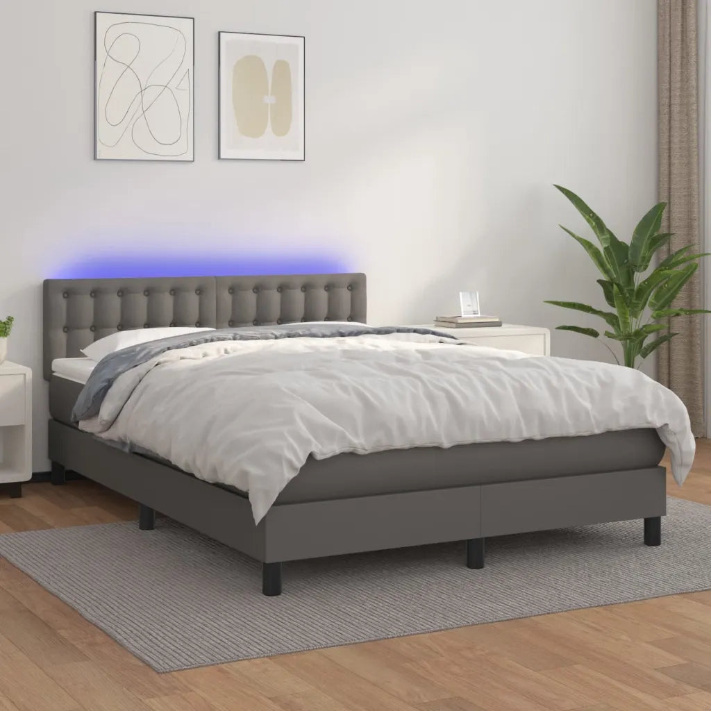 Giroletto Molle con Materasso e LED Grigio 140x190cm Similpelle 3134223