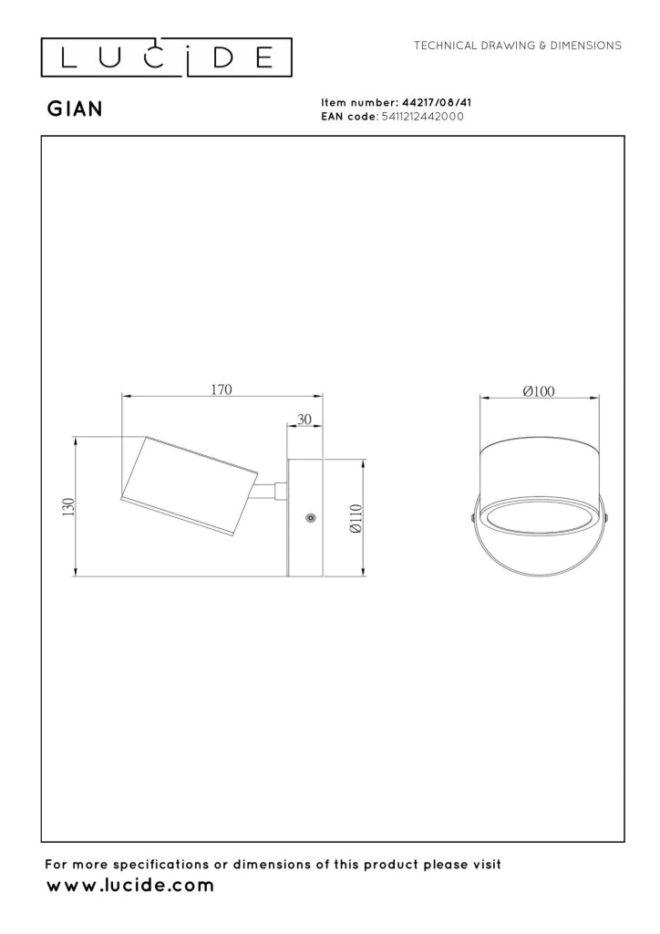 Applique da parete LED orientabile taupe GIAN Lucide
