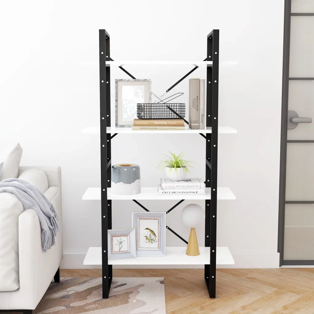 Libreria a 4 Ripiani-Scaffale per Libri-Mobile di Stoccaggio Bianca 80x30x140 cm in Legno Multistrato
