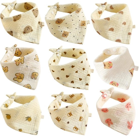 Set di 9 asciugamani per bambini, asciugamani a triangolo, seta, sciarpa a triangolo stampata, salviette per bambini