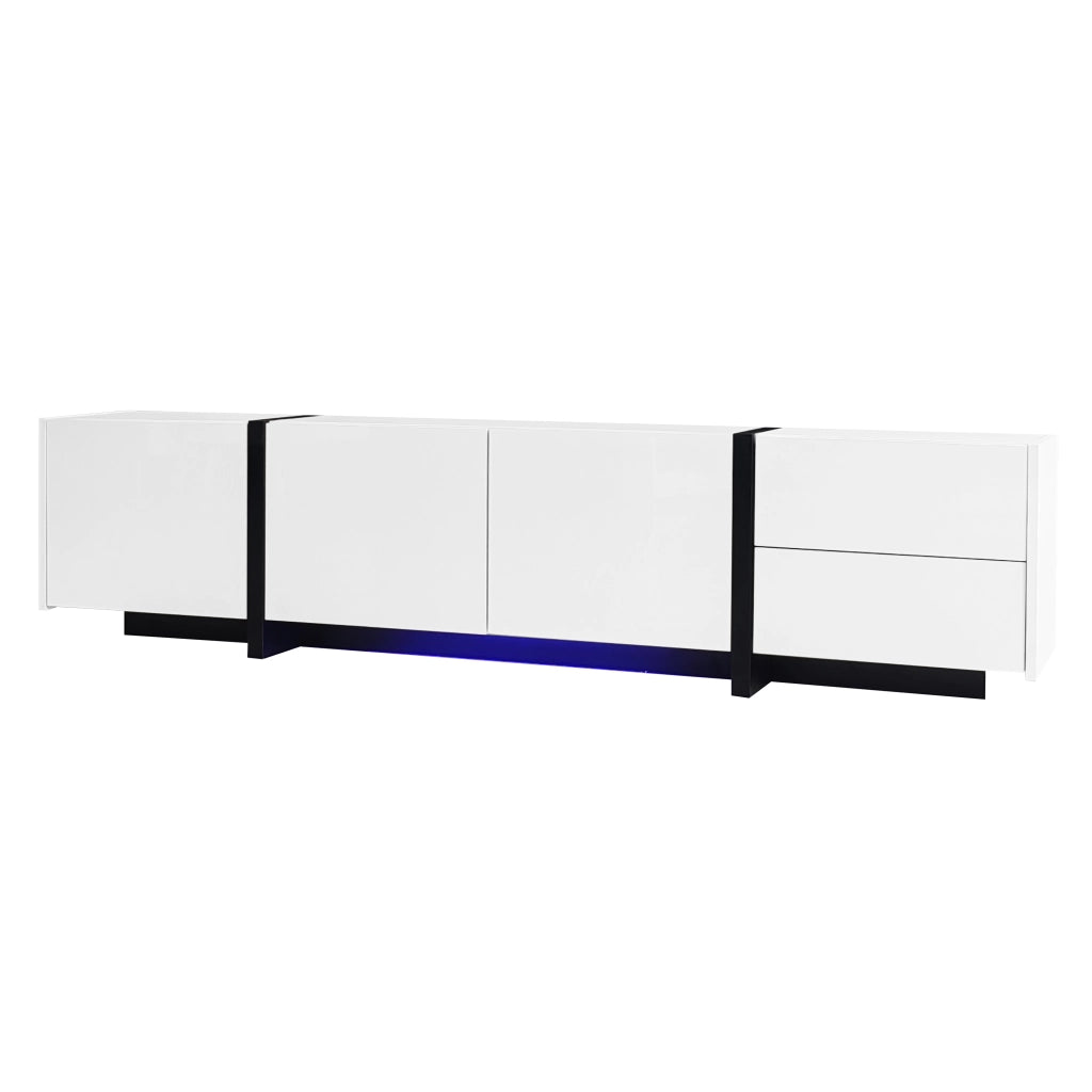 OKWISH Mobile TV con 3 Ante 1 Cassetto e 1 Anta a Ribalta, Frontali Lucidi, per Soggiorno, Bianco e Nero, 170 x 30 x 39 cm
