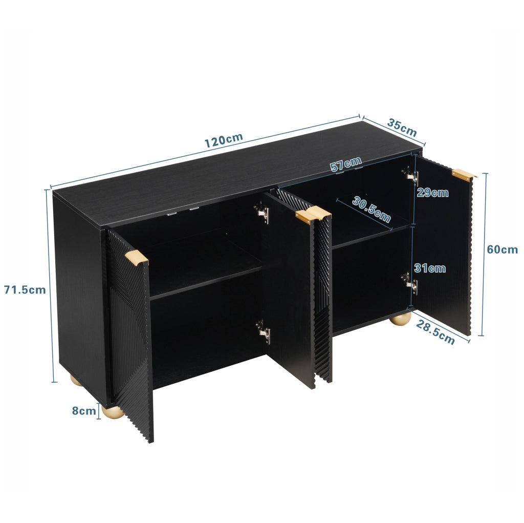 Credenza a 4 ante con ripiani interni regolabili; MDF; nera; 120x35x71;5 cm