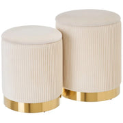 Set 2 Pouf Contenitore Crema Velluto Sgabello Poggiapiedi Rotondo Portata 120kg