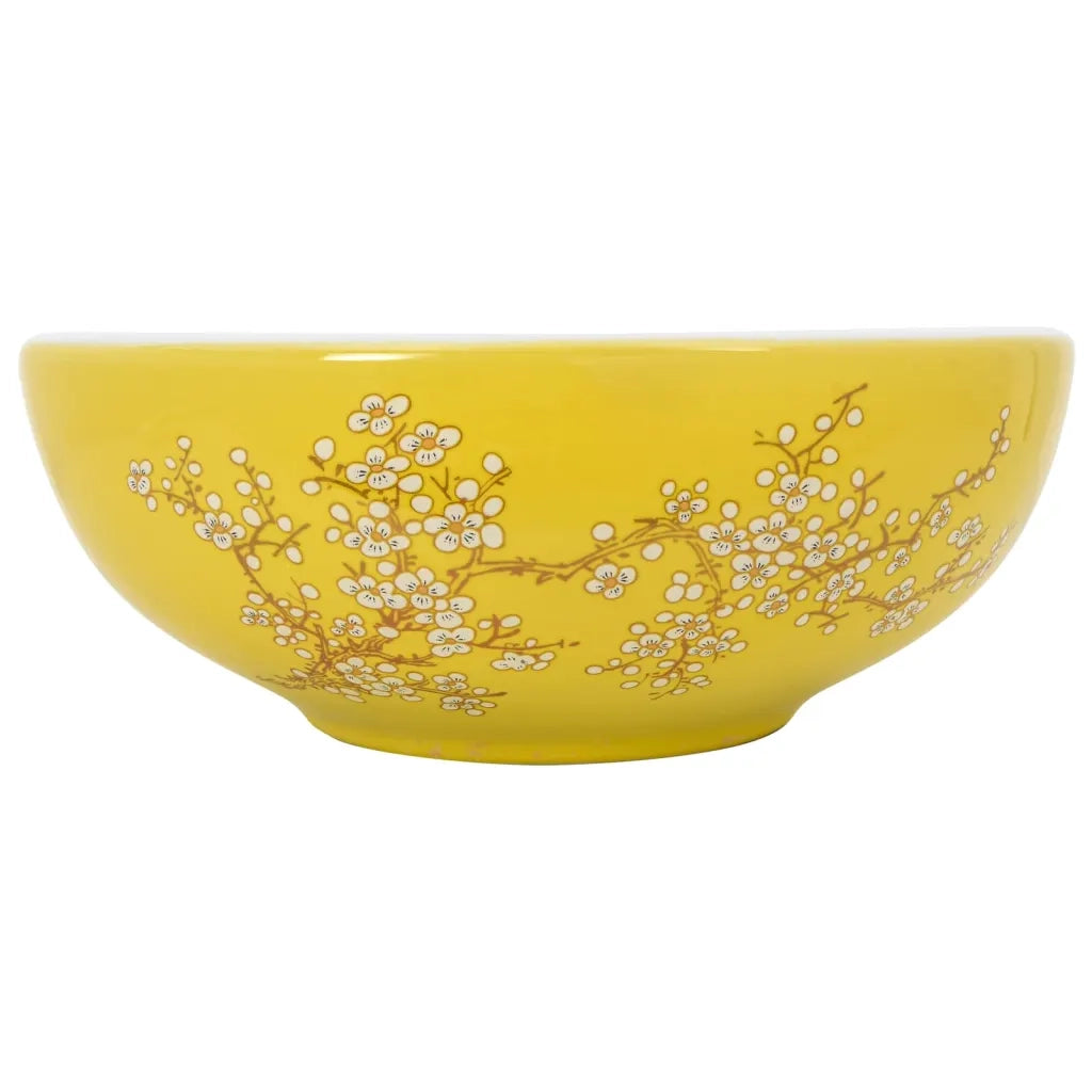 Lavabo da Appoggio Bianco e Giallo Rotondo Φ41x14 cm Ceramica 155053