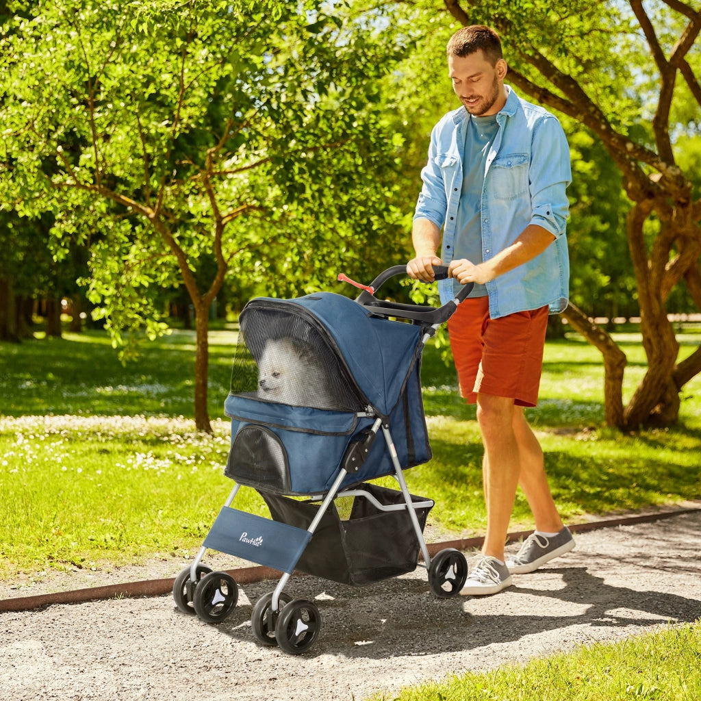 Passeggino per Cani con Tettuccio Regolabile e Cesto Portaoggetti ¨C Xylo ¨C Oxford Blu Scuro 77x45x99,5cm