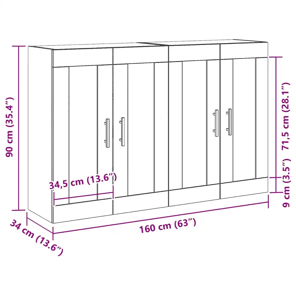 Mobile a muro 2 pcs Legno vecchio 69,5 x 34 x 90 cm 3333105