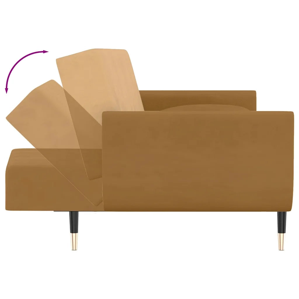 Divano letto | Sof¨¤ letto | Letto singolo a 2 Posti con 2 Cuscini Marrone in Velluto
