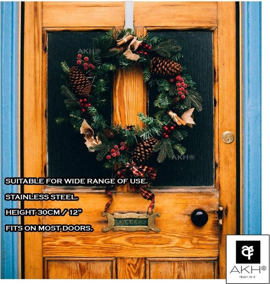 Hanger per corona di Natale in argento - 30 cm - attacco di corona metallico per sopra la porta - gancio per appendere la corona di Natale - decorazione per ufficio e casa - decorazione natalizia festiva