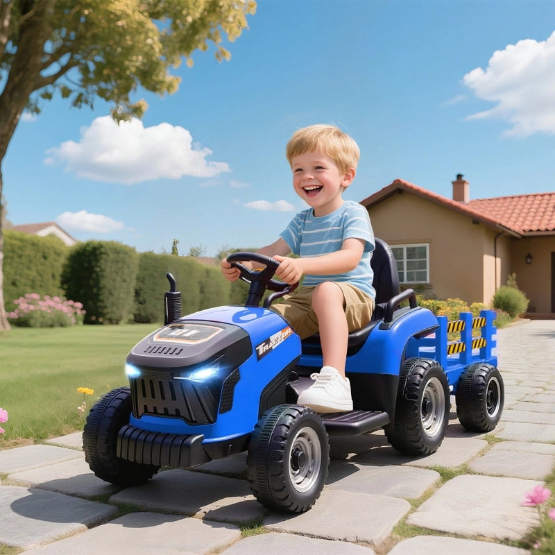 Trattore elettrico per bambini, trattore cavalcabile con telecomando, avviamento graduale, per bambini dai 3 agli 8 anni, blu