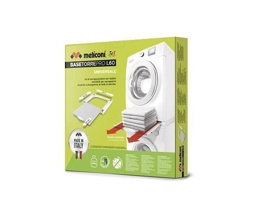 Meliconi Torre Pro L60 - KIT_ di sovrapposizione per lavatrice e asciugatrice, 60 x 55 cm, ripiano estraibile da 41 cm, portata max 250 kg, cinghia di sicurezza inclusa, Bianco