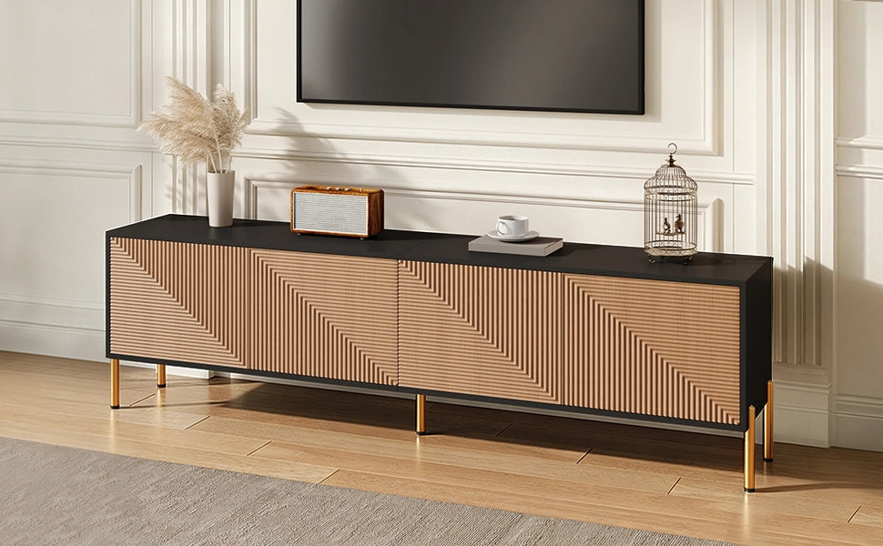 Cassettiera per TV nera e naturale in truciolare; lunghezza 179 cm
