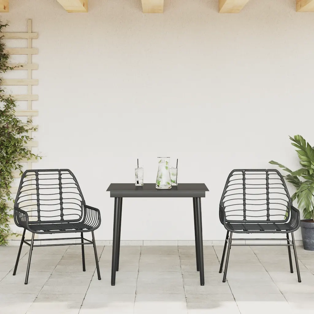 Set Mobili da Pranzo per Giardino 3 pz | Set Salotto da Giardino Nero Polyrattan Vetro
