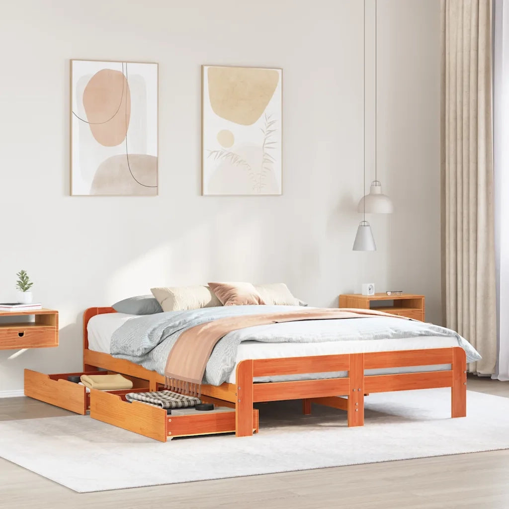 vidaXL Letto senza Materasso Marrone Cera 140x190 cm in Legno di Pino