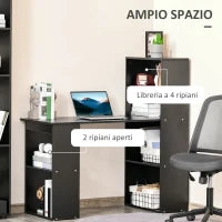 Scrivania PC in Legno con 6 Ripiani Portaoggetti Laterali, 120x55x120 cm, Nero