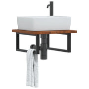 Ripiano a Parete per Lavabo-Mensole a Muro in Acciaio e Massello di Rovere 815489