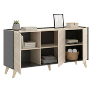 Credenza Afrodite, Buffet da soggiorno, Madia moderna da salotto a 3 ante, 155x43h75 cm, Rovere e Antracite