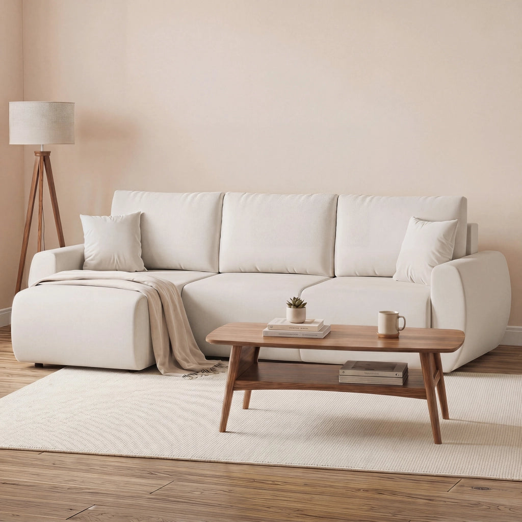 Divano letto angolare 3 posti in velluto ¨C zephmum ¨C crema