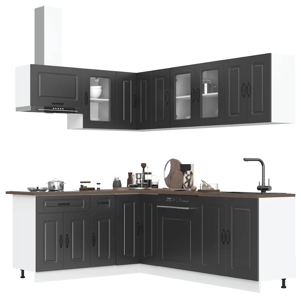 Set Mobili da Cucina 11 pz Kalmar Neri Legno Multistrato 3314882