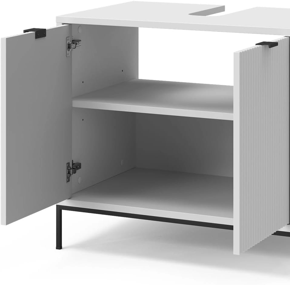 Mobiletto Eliza, Bianco, 70 x 63 cm con 2 porte, per la conservazione di articoli da bagno e prodotti per la cura personale