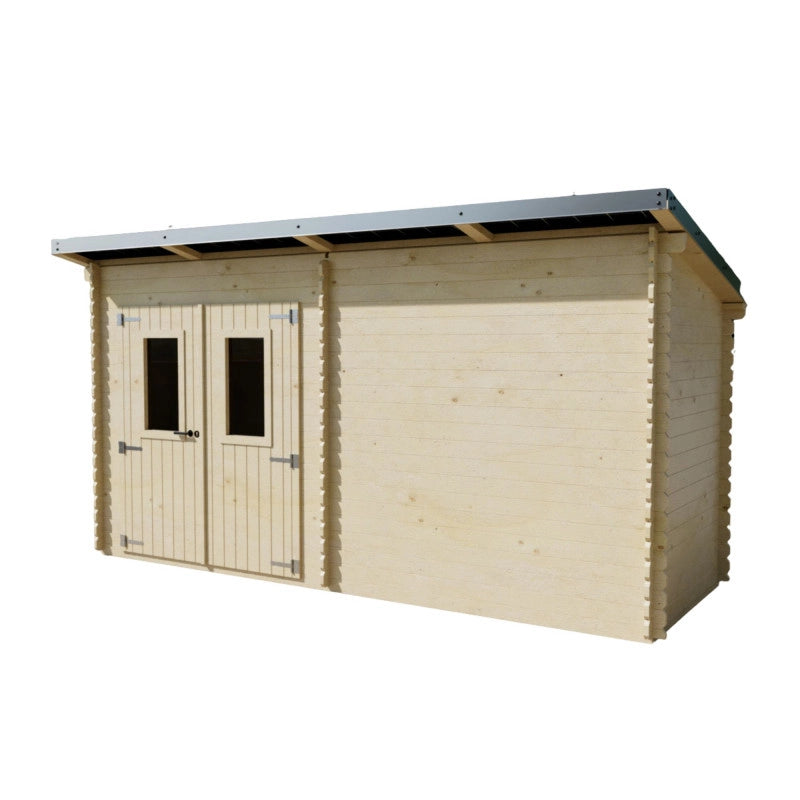 Casetta da giardino in legno Douglas 450x165 cm con fotovoltaico  Spessore 28 mm  2 kWp con 4 pannelli solari  LB4517.02D Foresta