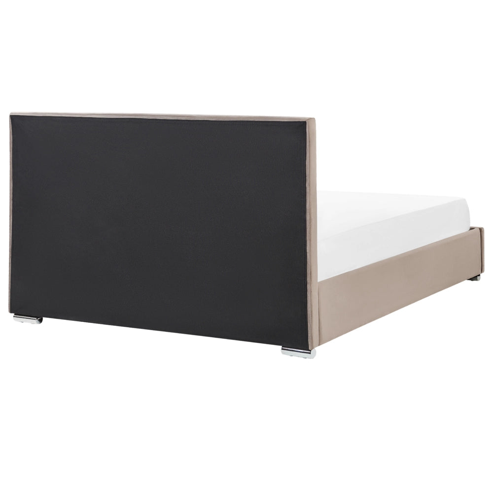 Letto matrimoniale in velluto con contenitore tortora 180 x 200 cm design moderno imbottito con testiera ottomana