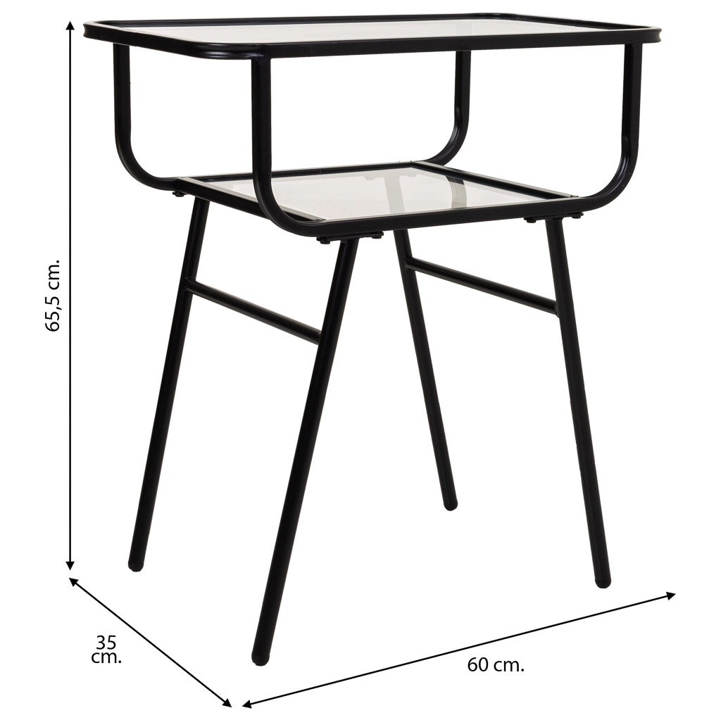 Comodino in metallo e vetro con 1 ripiano grigio 60x35x65,5