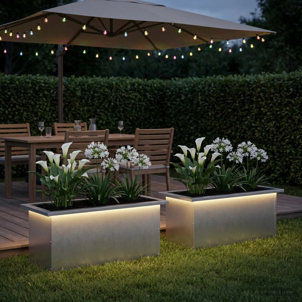 Fioriera da giardino con LED 2 pz Argento 30 x 60 x 30 cm 8008093