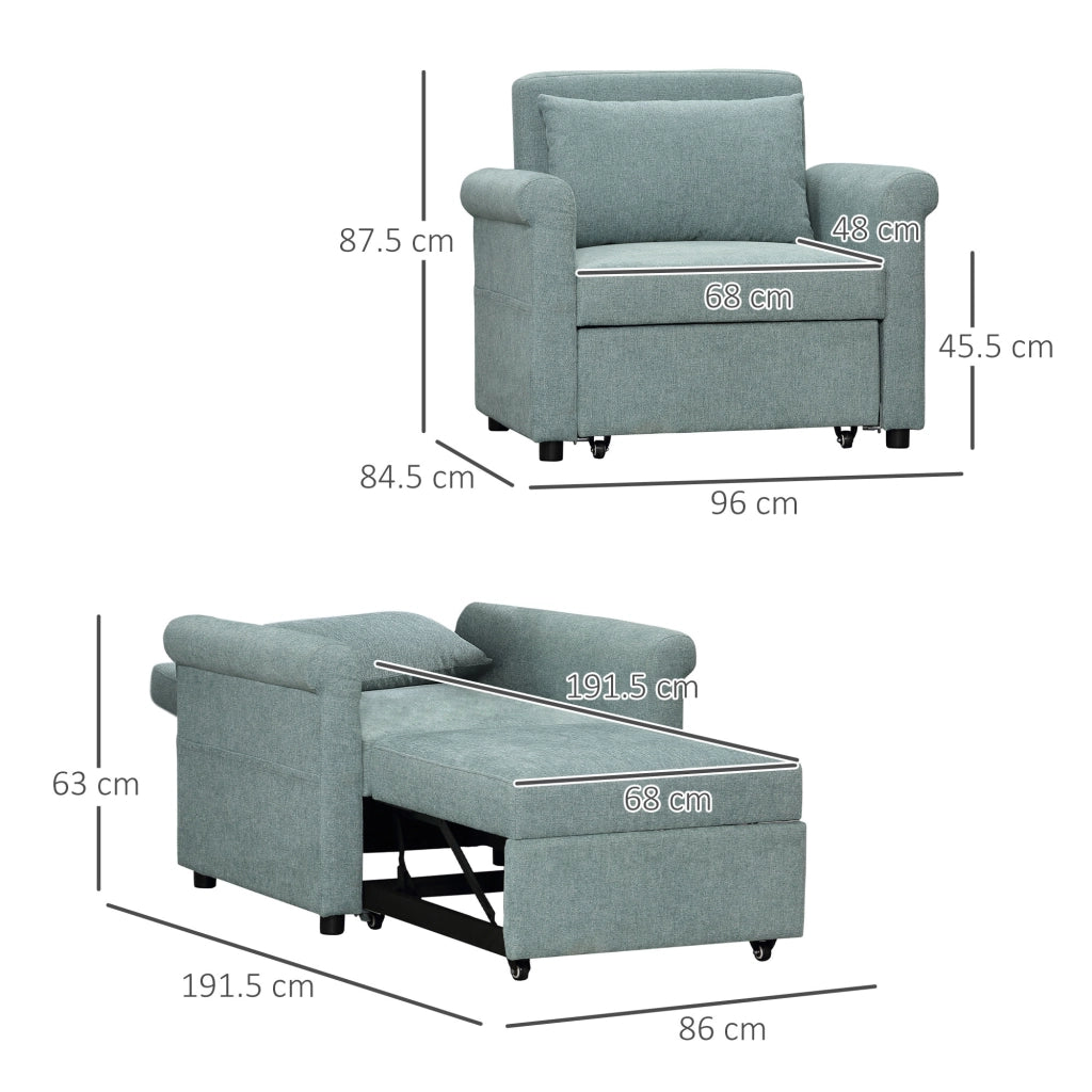 EasyComfort Poltrona Letto Singolo Salvaspazio Reclinabile su 4 Livelli con Seduta Imbottita, 96x84.5x87.5cm, Verde