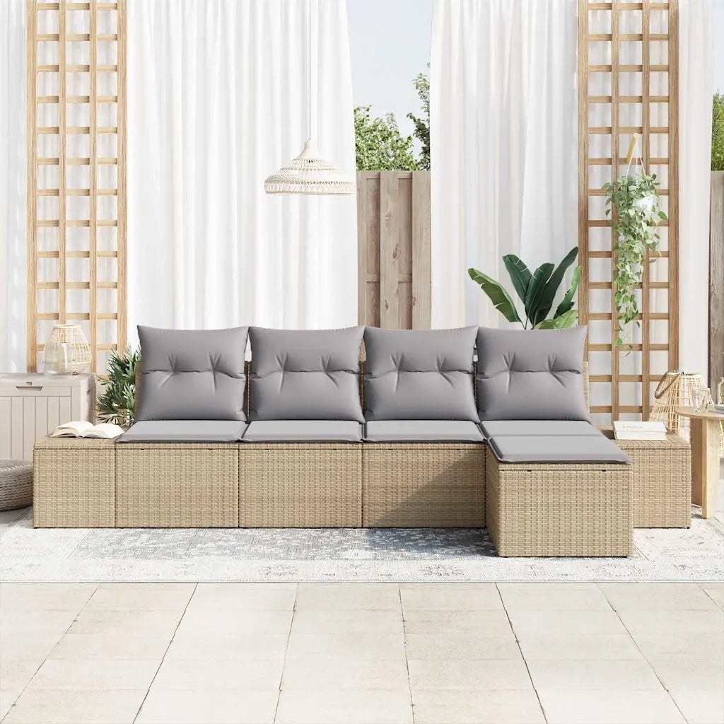 Set Divano da Giardino 5 pcs Beige e Grigio Chiaro polyrattan