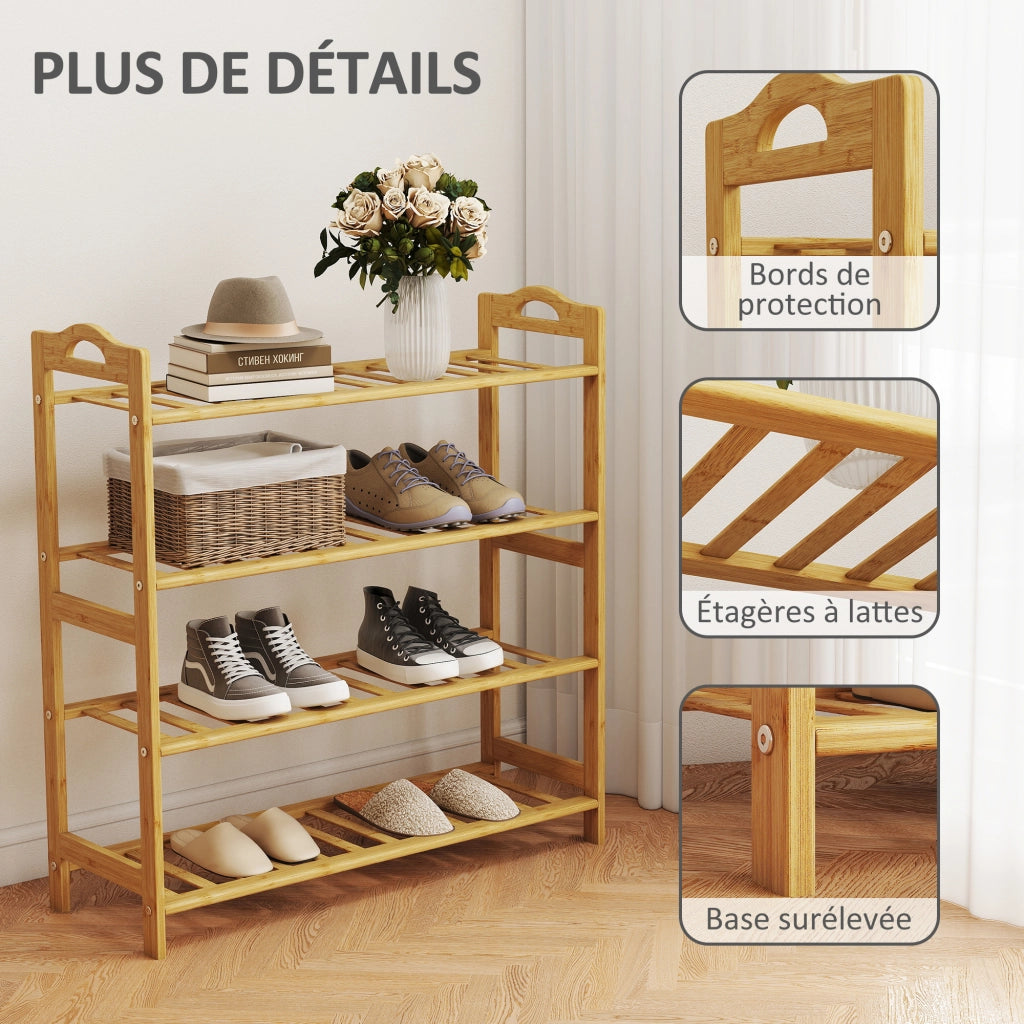Scarpiera 4 Ripiani Bamb¨´ ¨C Xylo ¨C Legno Naturale Portascarpe 12 Paia 67,5x24,7x72cm