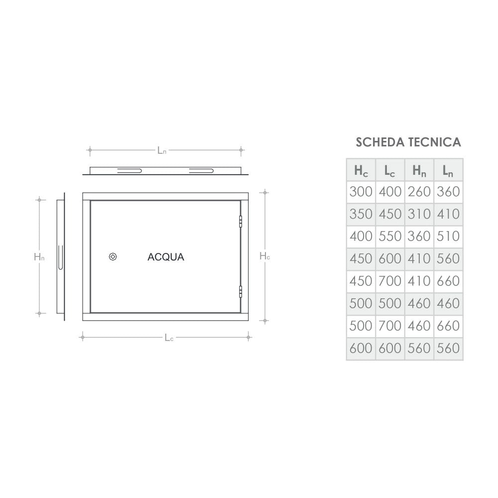 Sportello portello porta rame per chiusura nicchia contatore acqua, scegli se  lc 50 x hc 50 cm ( ln 46 x hn 46 cm )