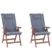 Set di 2 sedie da giardino in legno di acacia cuscino blu regolabile pieghevole per esterni in stile rustico country