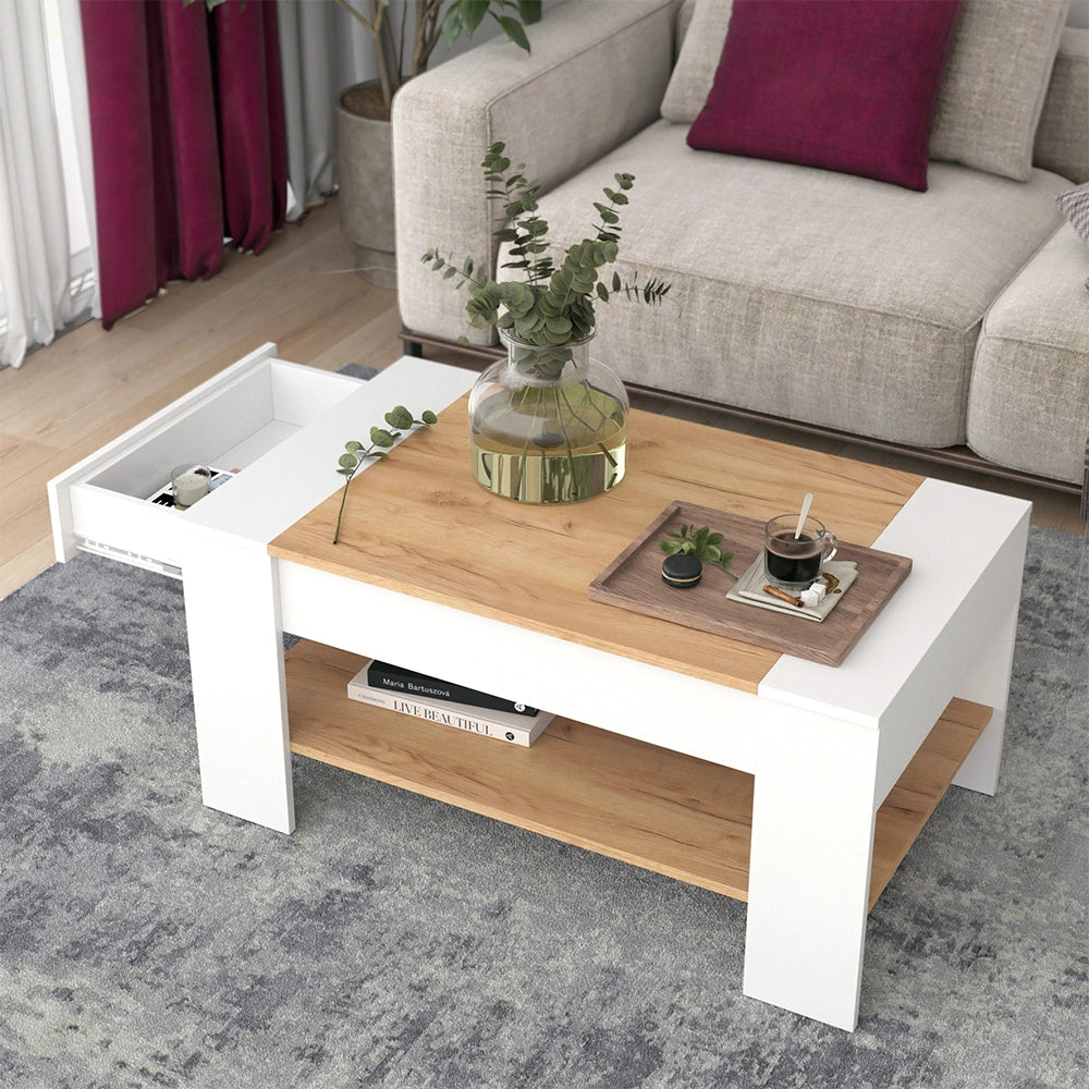Vicco Tavolino Quercia dorata/bianco 99.6 x 58.8 cm con cassetto