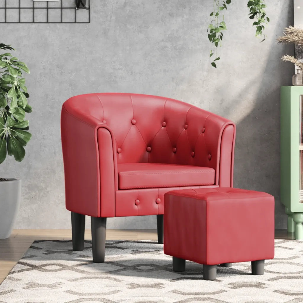 Poltrona a Pozzetto con Poggiapiedi Rosso Vino in Similpelle 356467