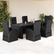 Set da Pranzo da Giardino 7 pz Nero con Cuscini in Polyrattan