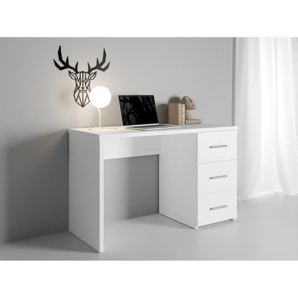Scrivania LUNIS bianca – 3 ampi cassetti – Design minimalista e ampio spazio di archiviazione