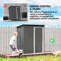 Capanno Box Attrezzi 163x89x182 cm con Tetto Inclinato e Porta Scorrevole in Acciaio e PP Grigio Chiaro