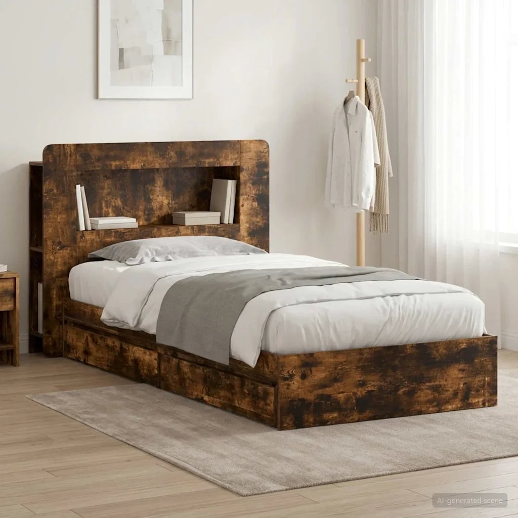 Telaio del letto con storage Rovere Fumo 75 x 190 cm