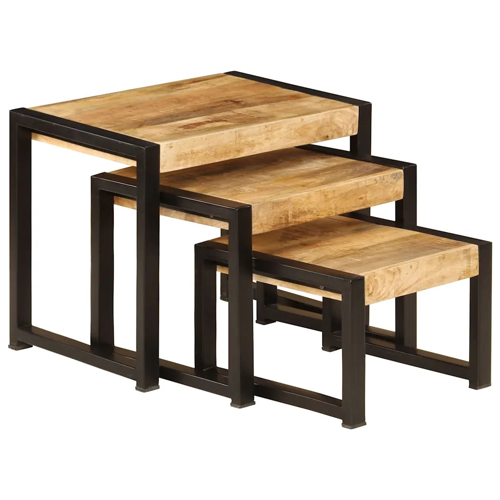 Tavolini Impilabili 3 pz | Tavolo laterale in Legno Massello di Mango