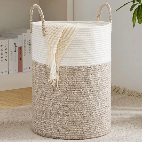 Asciugamano a maglia - Bianco e marrone - Realizzato a mano con cotone - Con manico