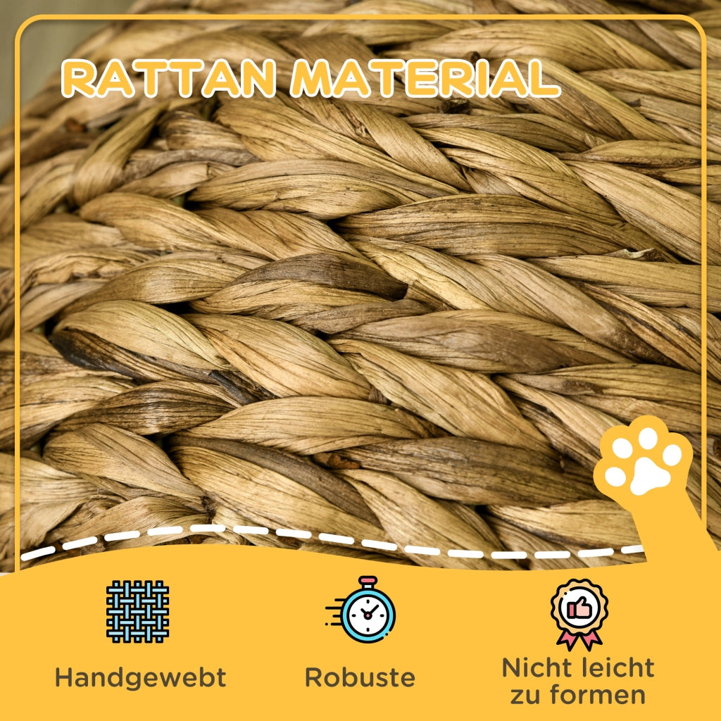 Casetta per Gatti in Rattan con Cuscino ¨C Zephmum ¨C Marrone 40x37x51 cm