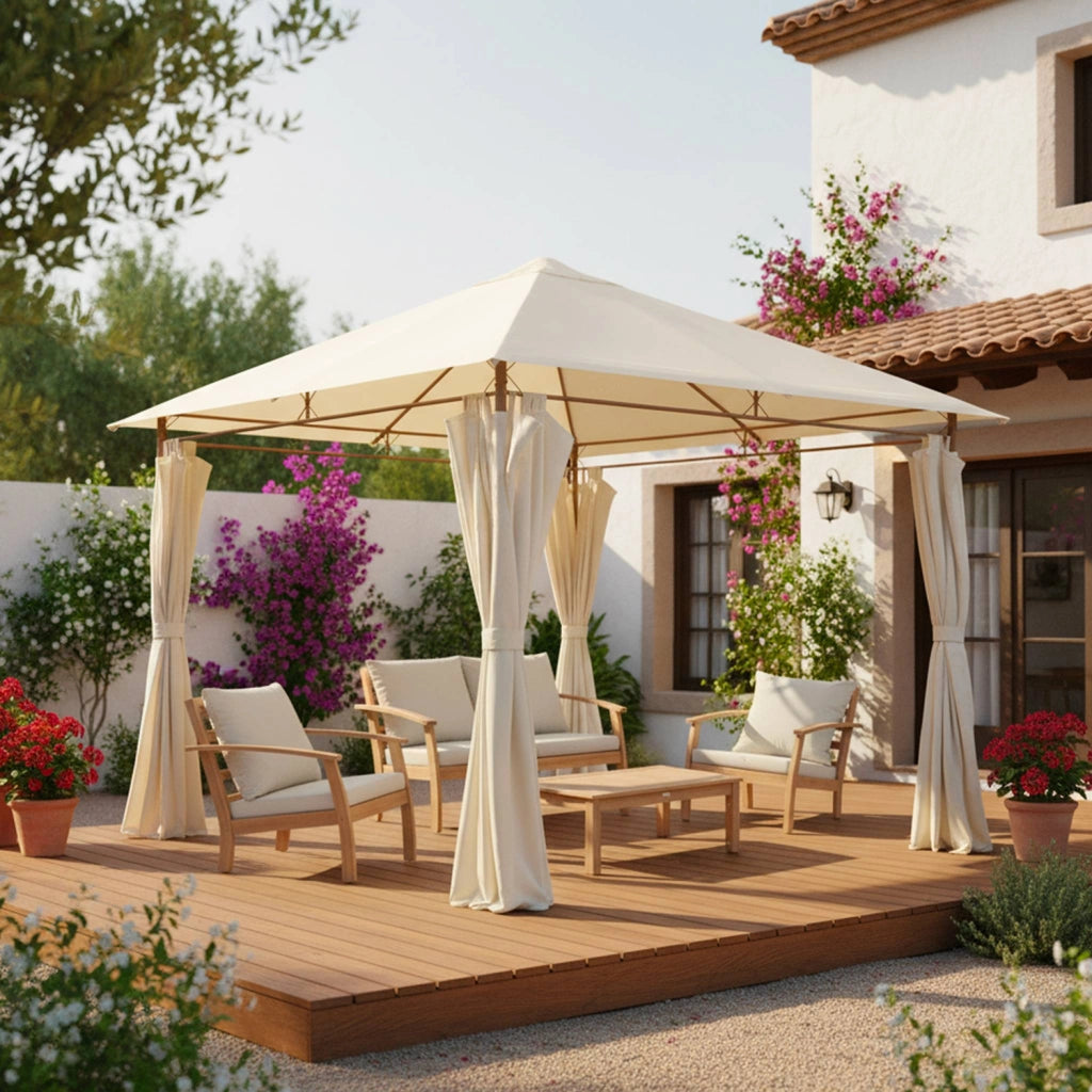 Gazebo da giardino 3x3m struttura in alluminio con tende scorrevoli,