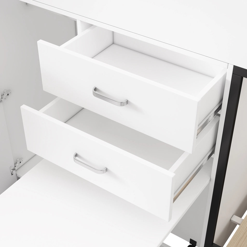 Letto a castello multifunzionale con scrivania estraibile e armadio; 90x200 cm; bianco e nero