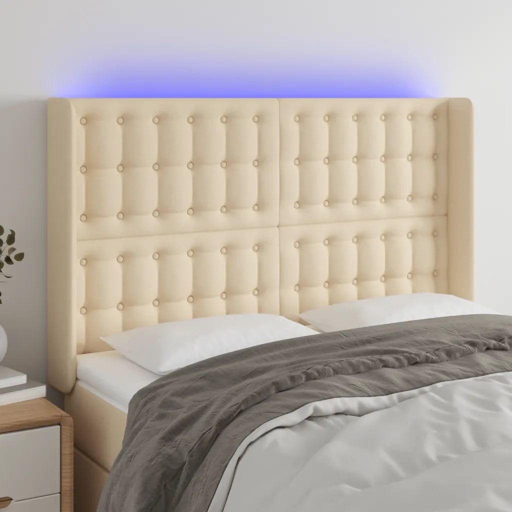 Testiera | Testata a LED Crema 147x16x118/128 cm in Tessuto