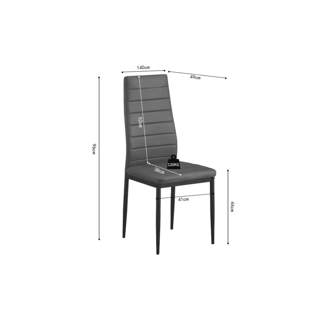 Set di 4 sedie da pranzo KEIZO – Design moderno – Gambe in metallo nero – Rivestimento in PU grigio