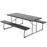 Tavolo da picnic pieghevole con 2 panche, Set di tavolo da 183cm con telaio in metallo e foro per ombrellone Nero-Tavoli e sedie da campeggio
