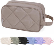 Tas Grande Cosmetica per Uomo e Donna - Borse da Bagno Impermeabili con Cerniera, Borse da Trucco Essenziali per il Viaggio, Organizzatore da Bagno per il Trucco, Accessori da Viaggio (Pelle Foderata Marrone Scuro)