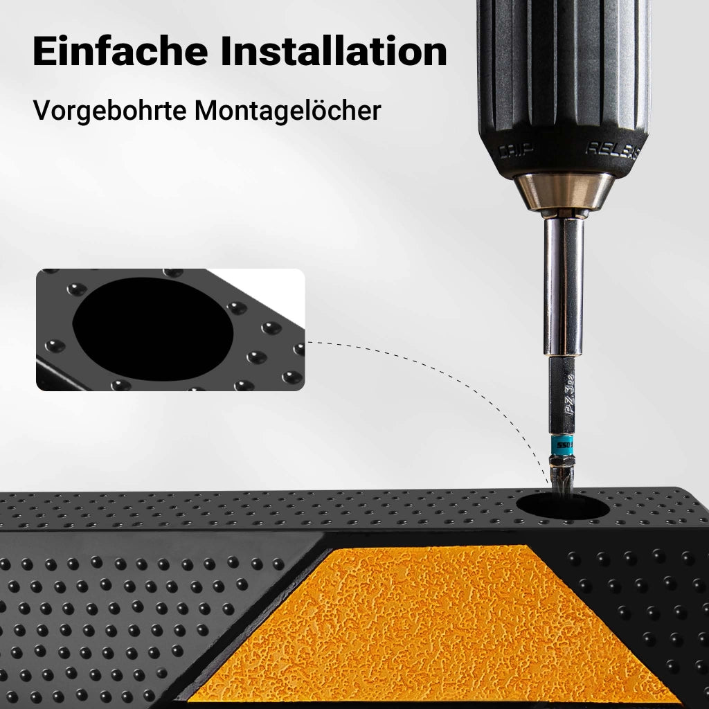 Delimitatore di parcheggio, battiruota in gomma 1650x150x100mm con fasce rifrangenti, Fermaruota